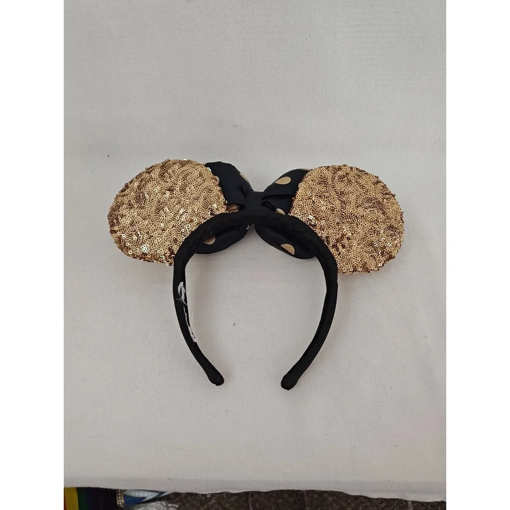 Disney Ears Gold Sequins Black Gold Polka Dot Bow Minnie‎ Mouse Headband